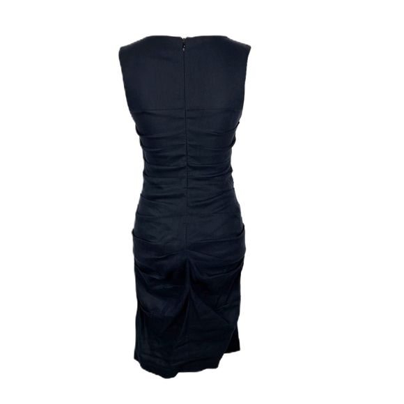 Nicole Miller Artelier Dress Women 4 Black Sleeveless Midi Drape Solid LBD Linen - Picture 4 of 14
